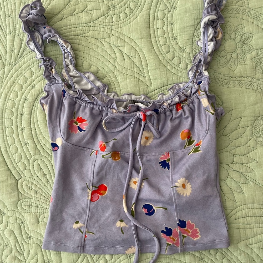 Urban Outfitters Lilac Floral & Fruity Ruffled Tank Top - Picture 8 of 11